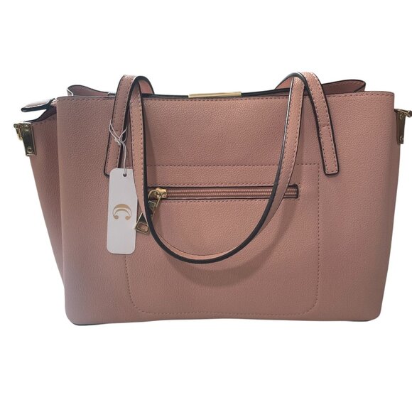 Charming Charlie Pink Structured Tote Bag Gold-tone Hardware Satchel Purse Work - Picture 8 of 9